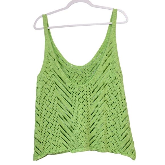 Abercrombie Fitch Tank Medium Open Knit Crochet Green Cotton Beach Preppy Boho - Picture 7 of 11